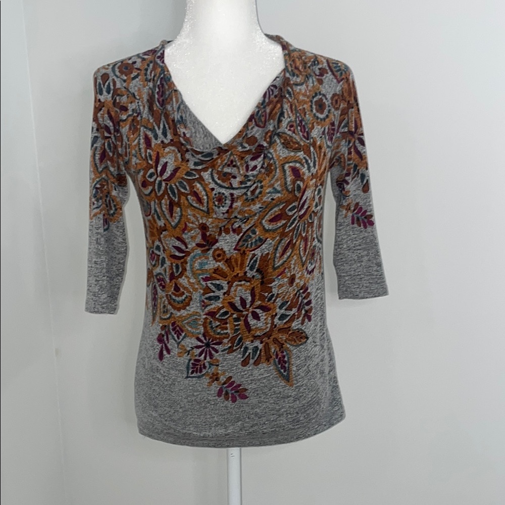 Anthropologie Gray and Brown Cowl Neck Sweater - Picture 1 of 4